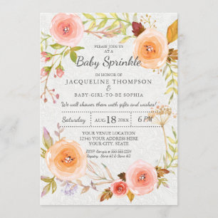 Invitation Typographie d'arrosage de bébé Aquarelle Florale W