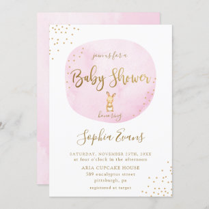 Invitation Typographie de Bunny moderne Baby shower Chic Pink