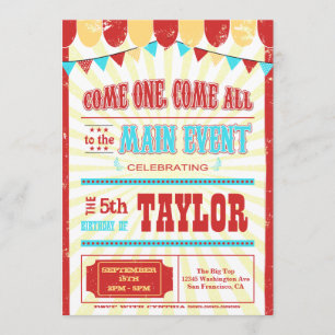 Invitation typographie de cirque vintage fête d'anniversaire 