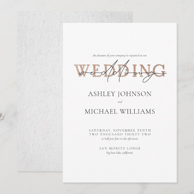 Invitation TYPOGRAPHIE DE CUIVRE Mariage de script lettres ma (Devant / Derrière)