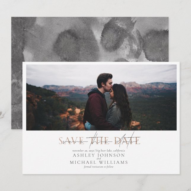 Invitation TYPOGRAPHIE DE CUIVRE Photo Mariage Enregistrer la (Devant / Derrière)