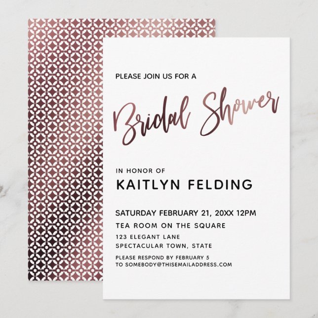 Invitation Typographie de Fête des mariées Smooth Rose Gold O (Devant / Derrière)