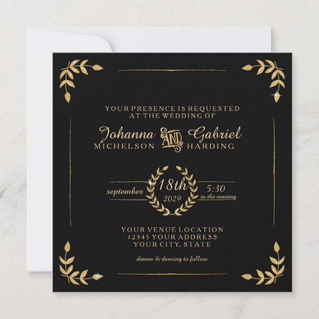 Invitation Typographie de feuille de laurier or Moderne Maria (Devant)