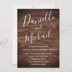 Invitation Typographie de la grange en bois rustique Mariage 