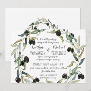 Invitation Typographie de l'aquarelle de feuille d'olive 5x7