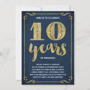 Invitation Typographie de l'or Faux Foil 10e anniversaire