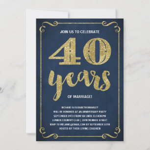 Invitation Typographie de l'or   Faux Foil 40e anniversaire