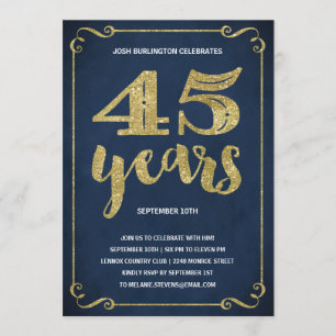 Invitation Typographie de l'or Faux Foil 45e fête d'anniver