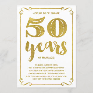 Invitation Typographie de l'or   Faux Foil 50e anniversaire