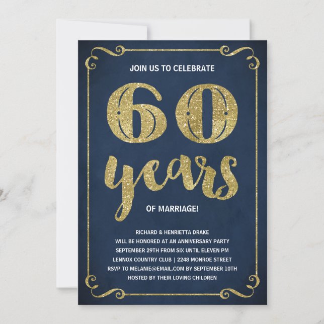 Invitation Typographie de l'or | Faux Foil 60e anniversaire (Devant)