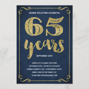 Invitation Typographie de l'or  Faux Foil 65e anniversaire