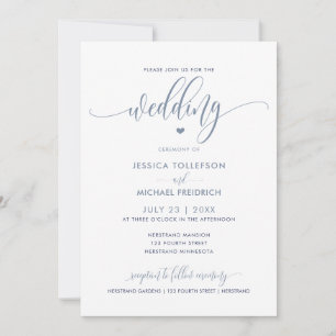 Invitation Typographie de mariage amusante moderne Bleu pouss