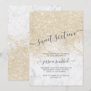 Invitation typographie de parties scintillant en or clair mar