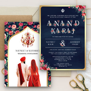 Invitation Typographie de roses rouges Mariage sikh Blue Anan