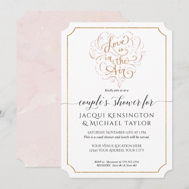 Invitation Typographie de script Amour dans Air Gold Couples  (Devant / Derrière)