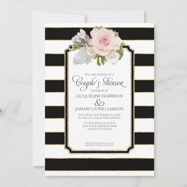 Invitation Typographie de script de douche Couples Art Déco m (Devant)