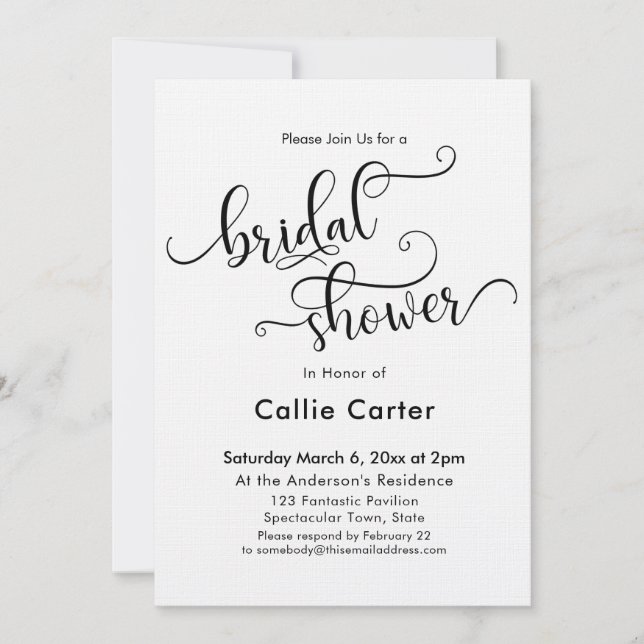 Invitation Typographie de script de douche de mariée simple n (Devant)
