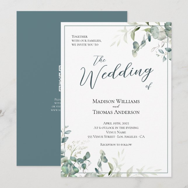 Invitation Typographie de script de verdure simple Mariage de (Devant / Derrière)