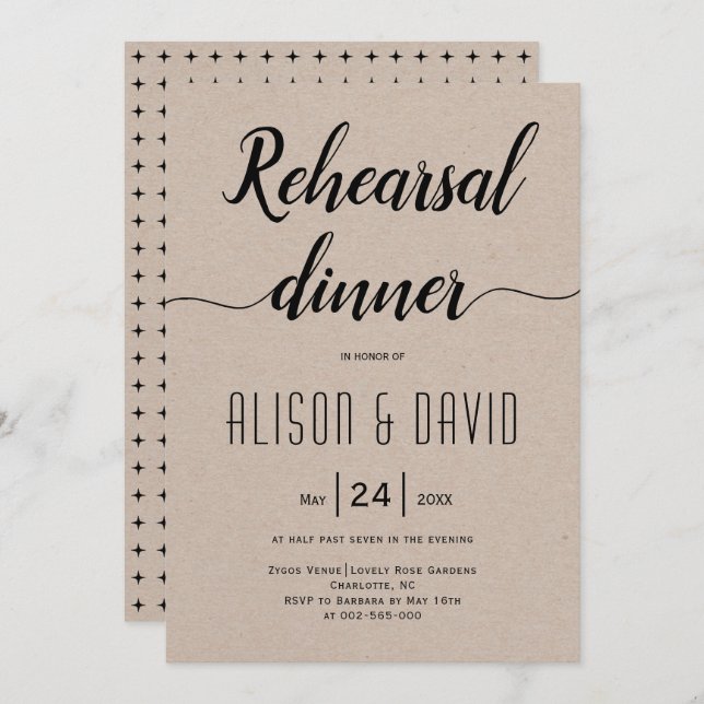 Invitation Typographie de script dîner de répétition mariage  (Devant / Derrière)