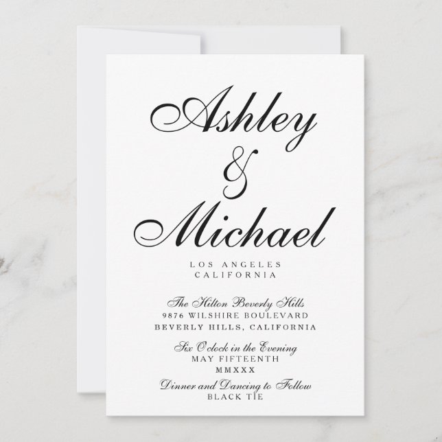 Invitation TYPOGRAPHIE DE SCRIPT ÉLÉGANTE Mariage noir et bla (Devant)