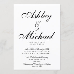 Invitation TYPOGRAPHIE DE SCRIPT ÉLÉGANTE Mariage noir et bla