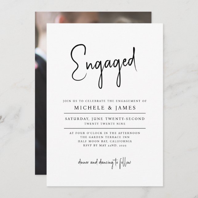 Invitation Typographie de script Fiançailles Mariage minimal (Devant / Derrière)