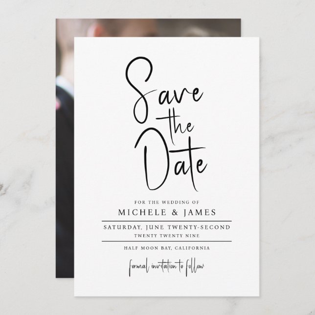 Invitation Typographie de script minimal Mariage Enregistrer  (Devant / Derrière)
