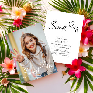 Invitation Typographie de script moderne simple Sweet 16 Phot