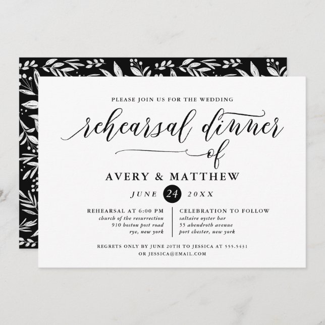 Invitation Typographie de script simple | Dîner de répétition (Devant / Derrière)