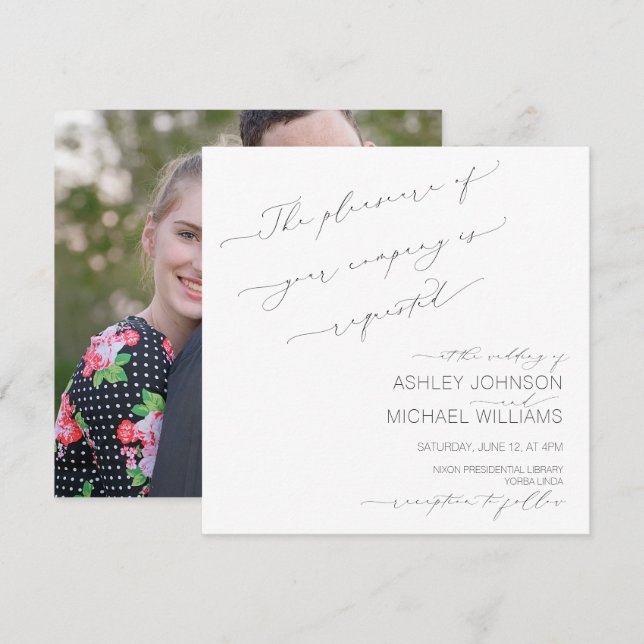 INVITATION TYPOGRAPHIE DÉLICATE MARIAGE CARRÉ (Devant / Derrière)