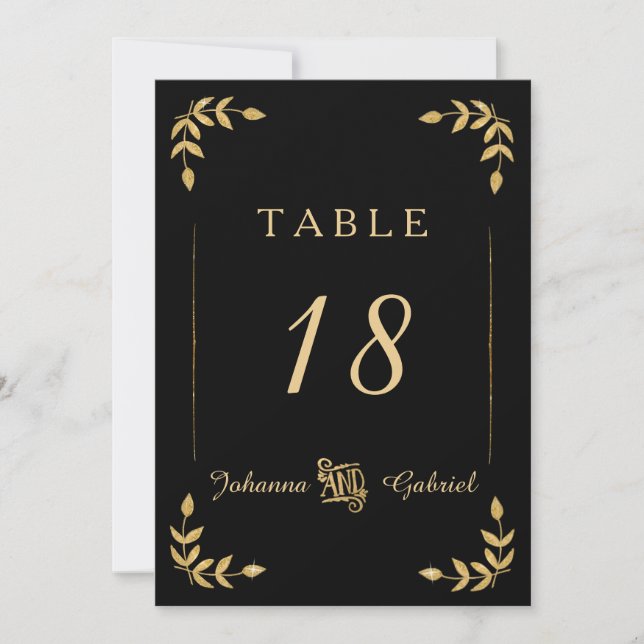 Invitation Typographie des feuilles de laurier Noir Gold Numé (Devant)