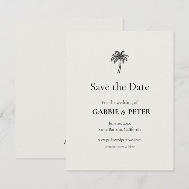 Invitation Typographie des palmiers Nettoyer Élégant Enregist (Devant / Derrière)