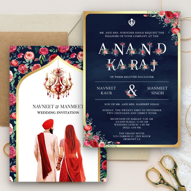 Invitation Typographie des Roses rouges Mariage de Blue Anand (Créateur téléchargé)