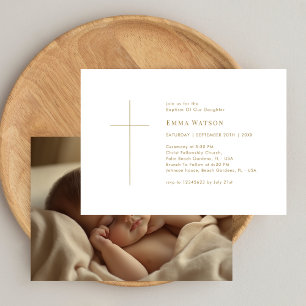 Invitation Typographie d'or Baptême photo bébé