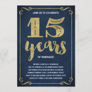 Invitation Typographie dorée Faux feuille d'or 15e annivers