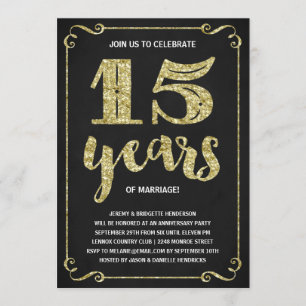 Invitation Typographie dorée Faux feuille d'or 15e annivers