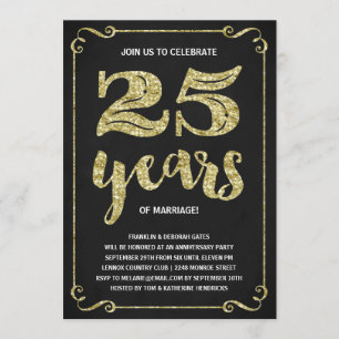 Invitation Typographie dorée Faux feuille d'or 25e annivers