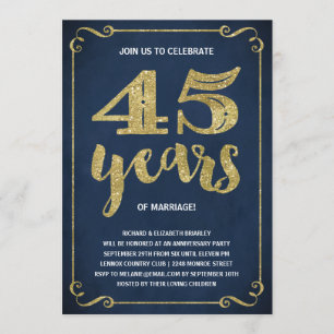 Invitation Typographie dorée   Faux feuille d'or 45e annivers