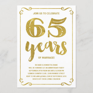 Invitation Typographie dorée Faux feuille d'or 65e annivers