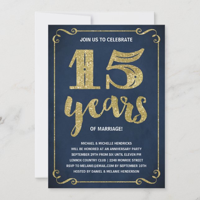 Invitation Typographie dorée | Faux papier métallisé 15e anni (Devant)