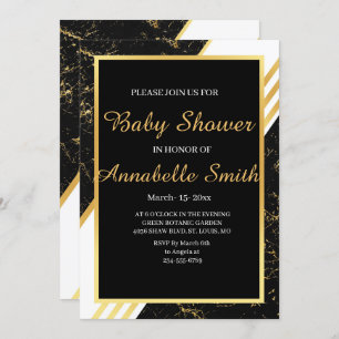Invitation Typographie du Baby shower noir en marbre d'or