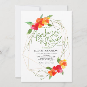 Invitation Typographie du cadre or floral Baby shower Pointe 