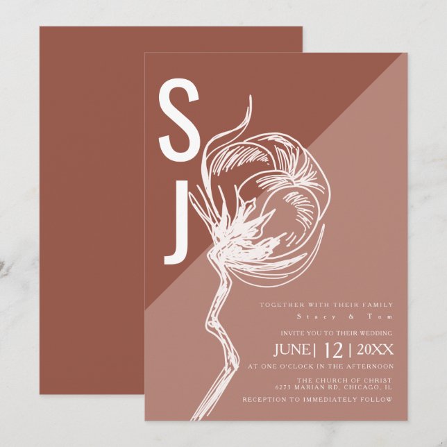 Invitation Typographie du colorbloc Botanique Mariage Tone de (Devant / Derrière)