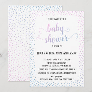 Invitation Typographie du Confetti bleu roseDouche pour bébés