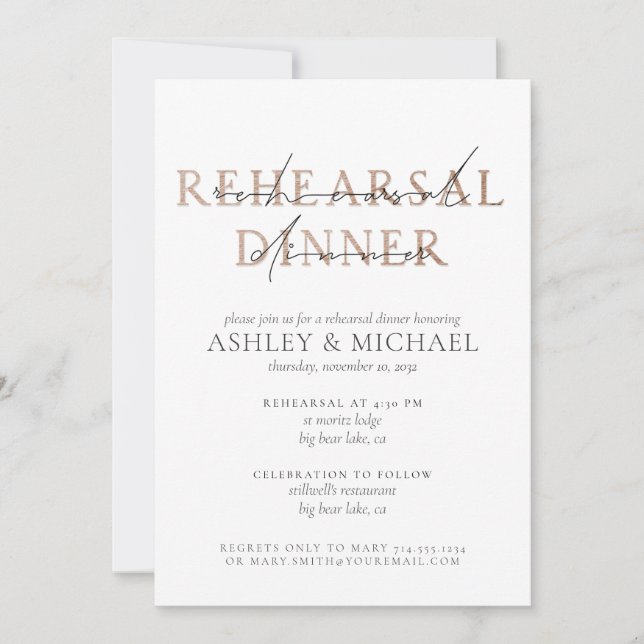 Invitation TYPOGRAPHIE DU CUIVRE Dîner de répétition Mariage (Devant)