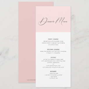 Invitation Typographie du menu du dîner minimaliste rose et b