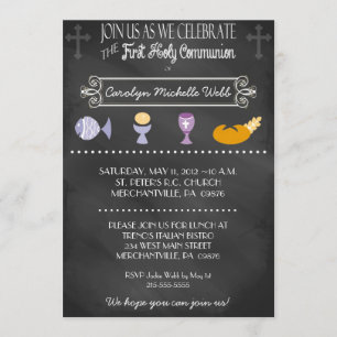 Invitation Typographie du tableau noir 1re communion Invitati
