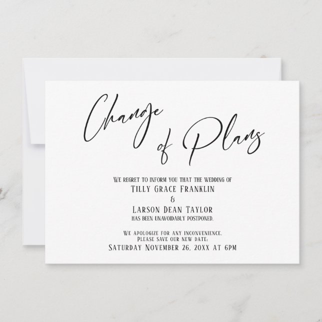 Invitation Typographie élégante Changement de plan Retard Mar (Devant)