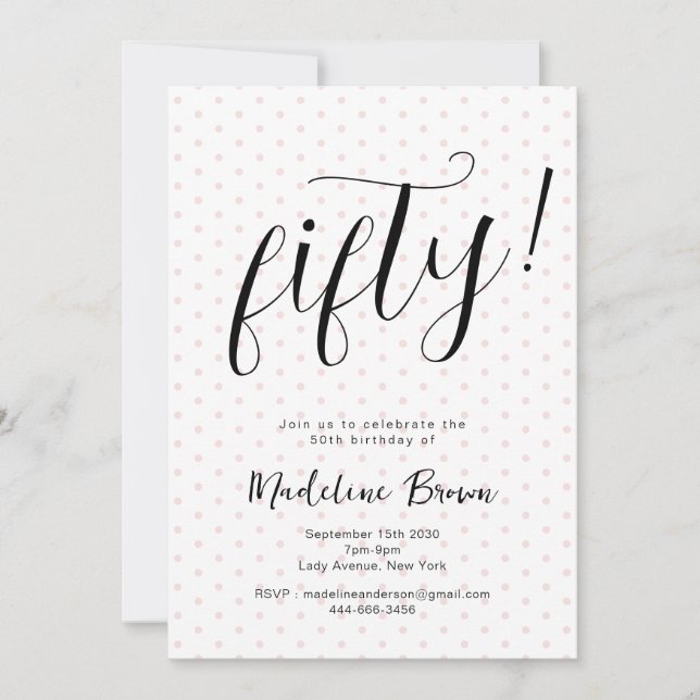 Invitation Typographie élégante Dots roses moderne 50e annive (Devant)