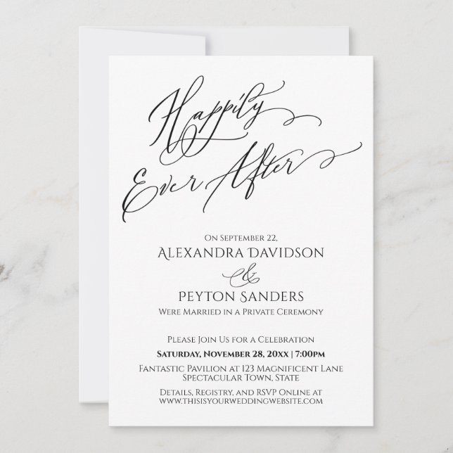 Invitation Typographie Élégante Heureusement Jamais Après Réc (Devant)